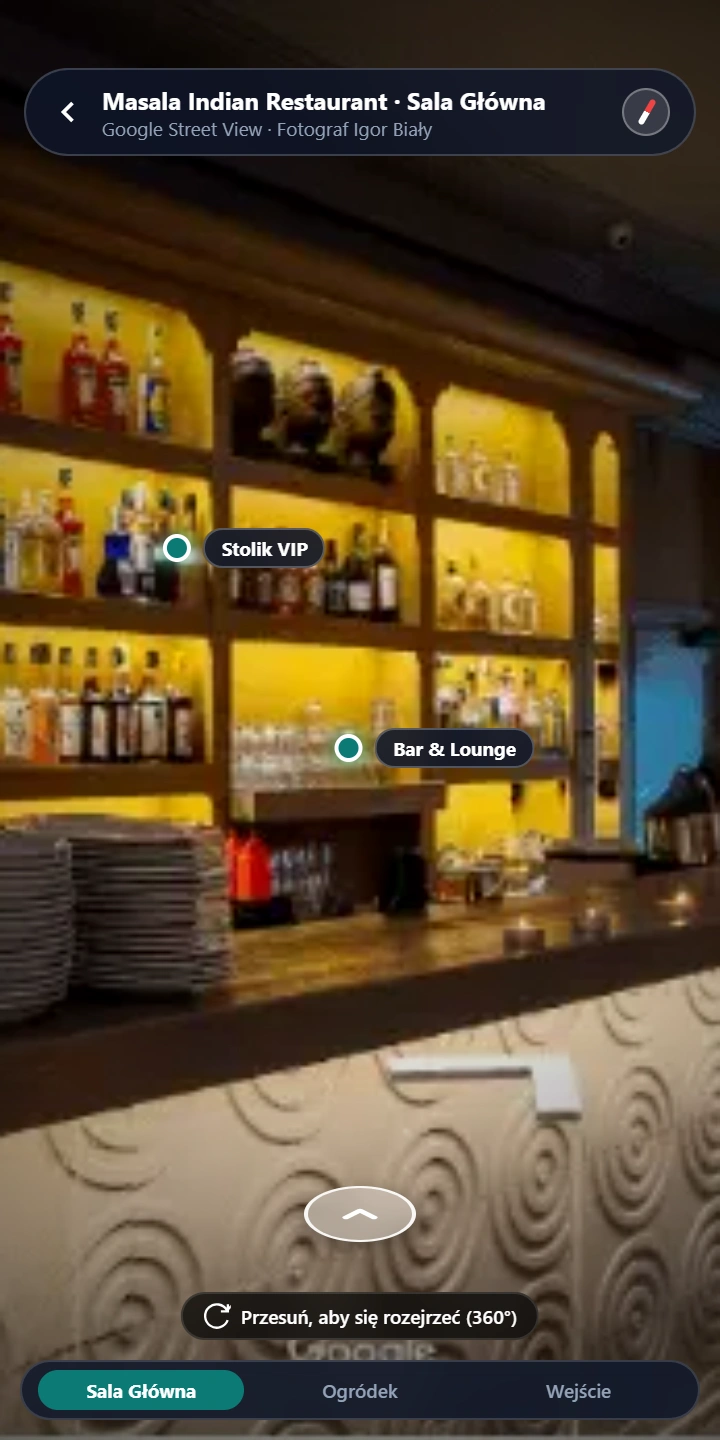Wnętrze Masala Indian Restaurant w wirtualnym spacerze 360° (Street View)