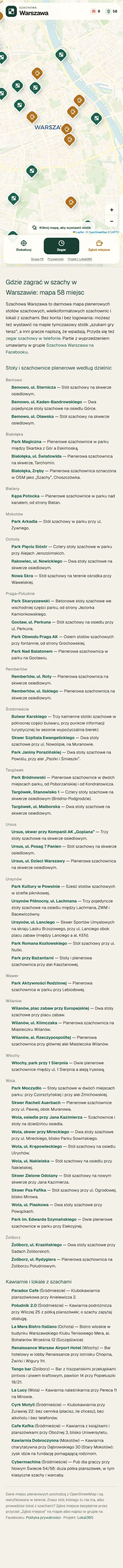 Szachowa Warszawa na telefonie, mapa i pełna lista miejsc
