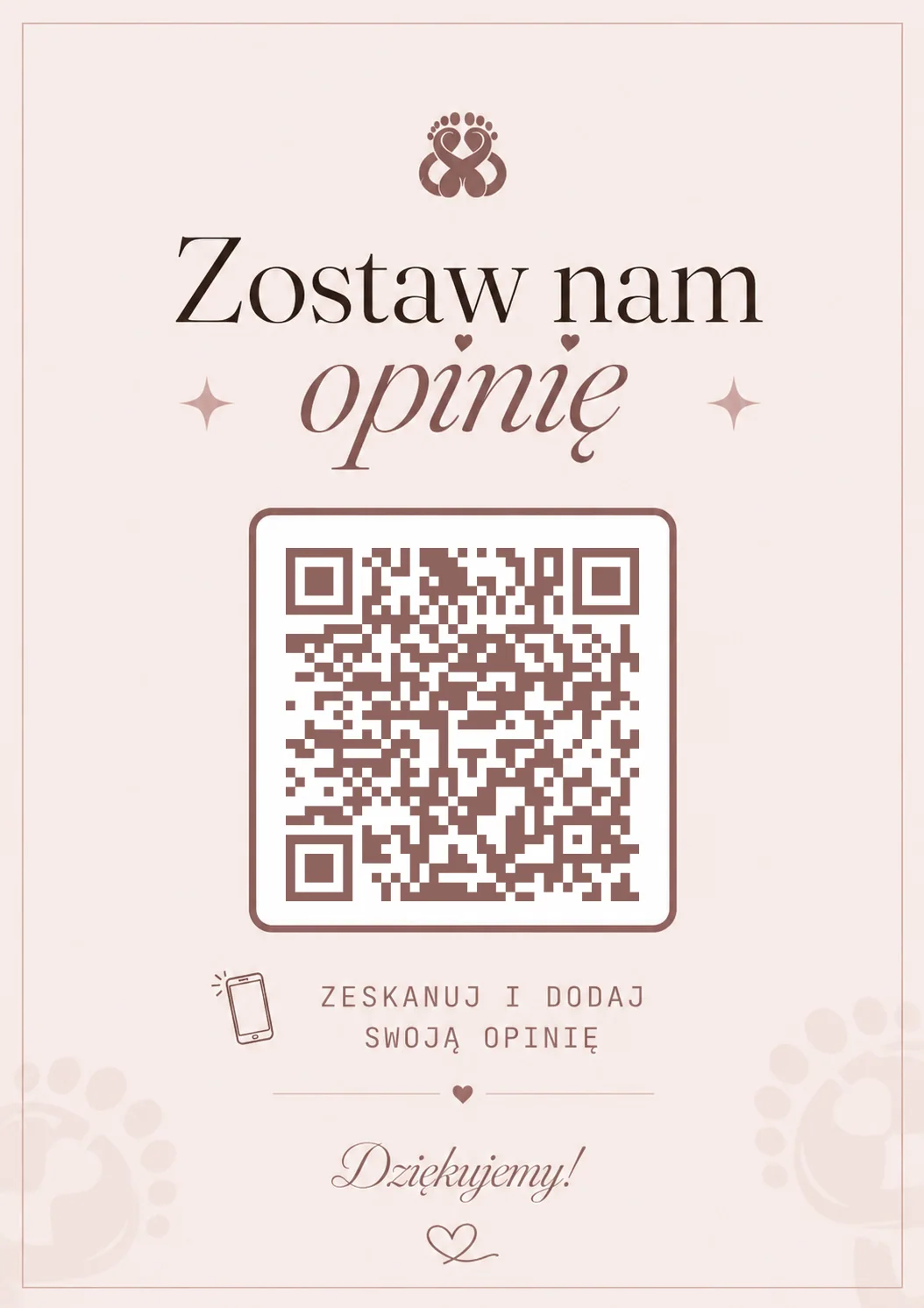 Gotowy projekt plakatu PodoSisters z kodem QR prowadzącym do opinii Google