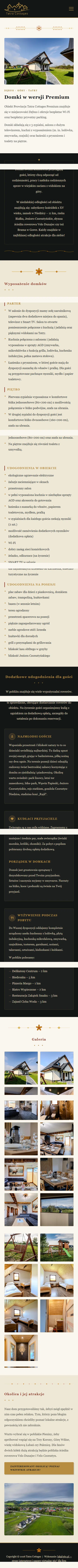 Strona internetowa Prowincja Tatra Cottages — zakładka domki premium, widok mobilny