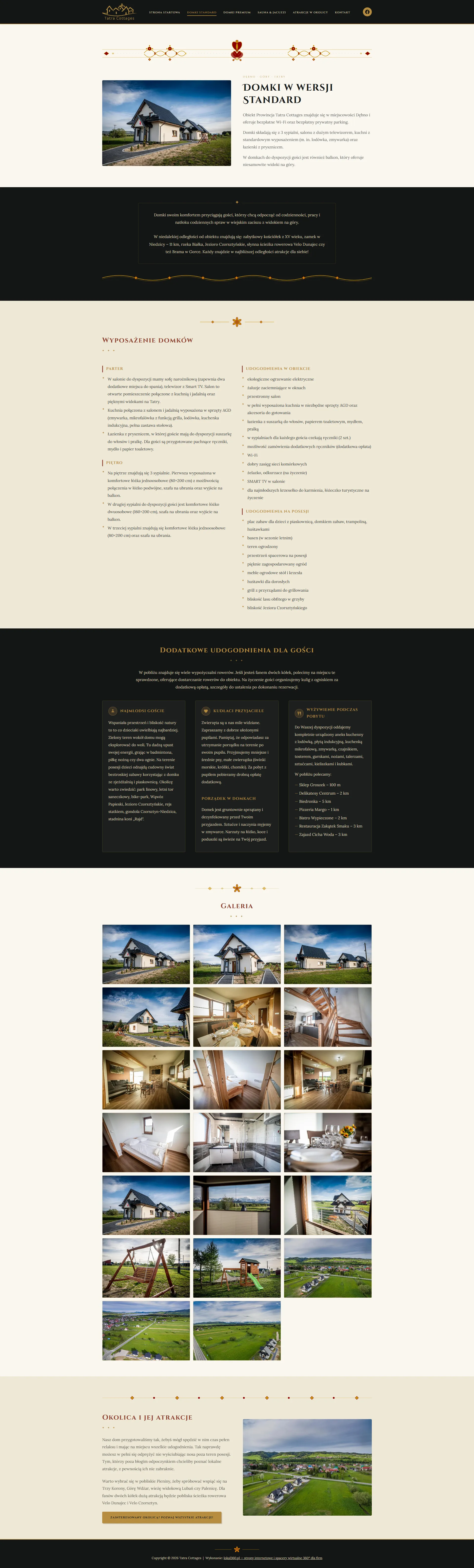 Strona internetowa Prowincja Tatra Cottages — podstrona domki standard