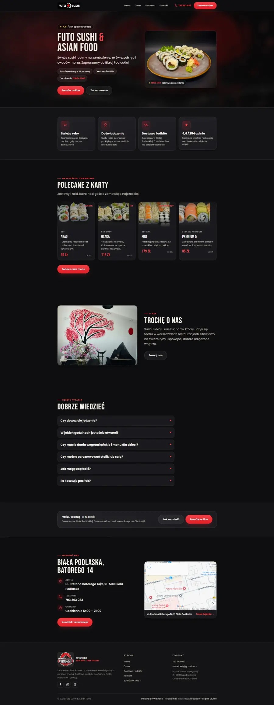 Strona restauracji Futo Sushi z menu i zamówieniami online