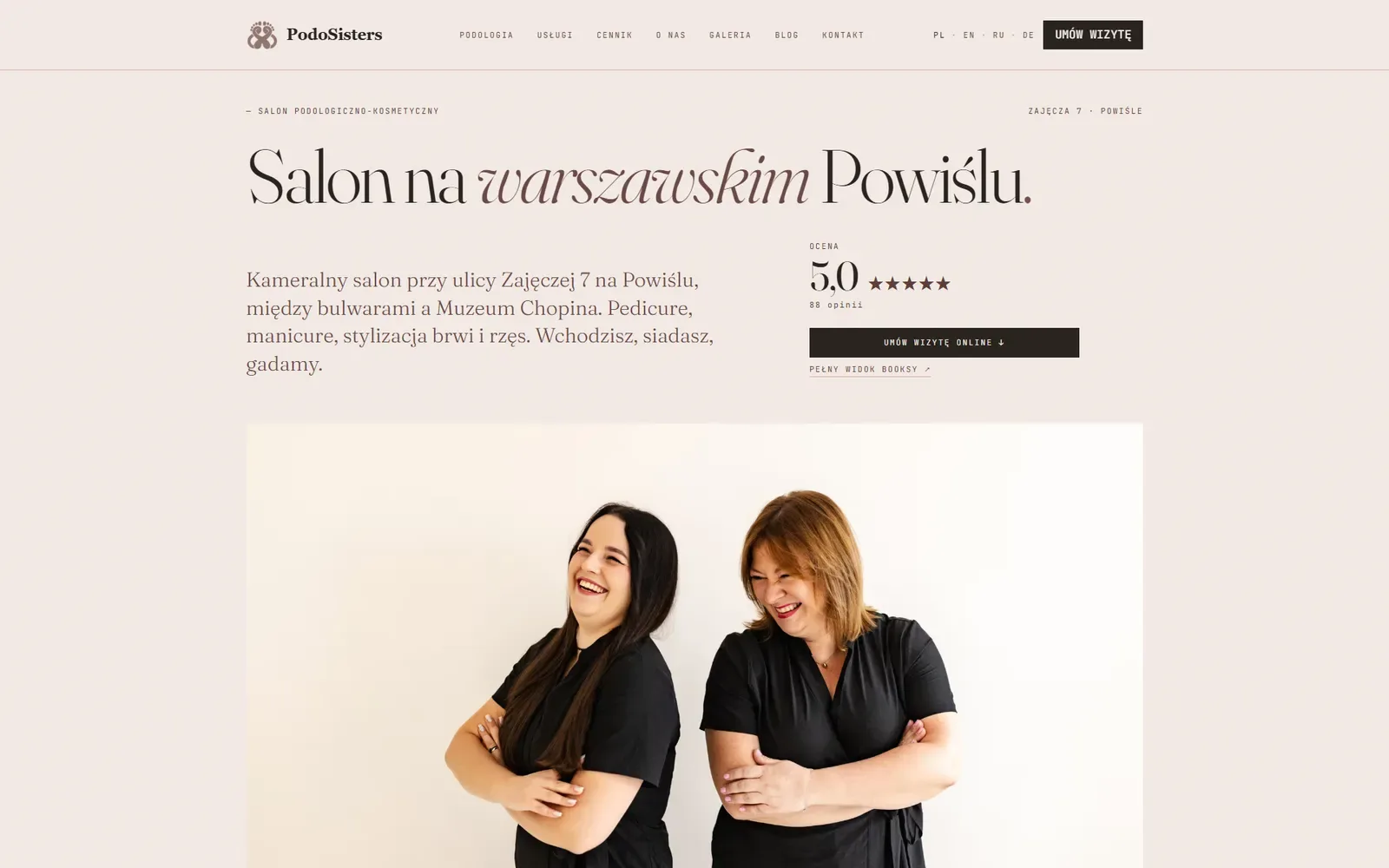 Strona internetowa PodoSisters, widok pierwszego ekranu
