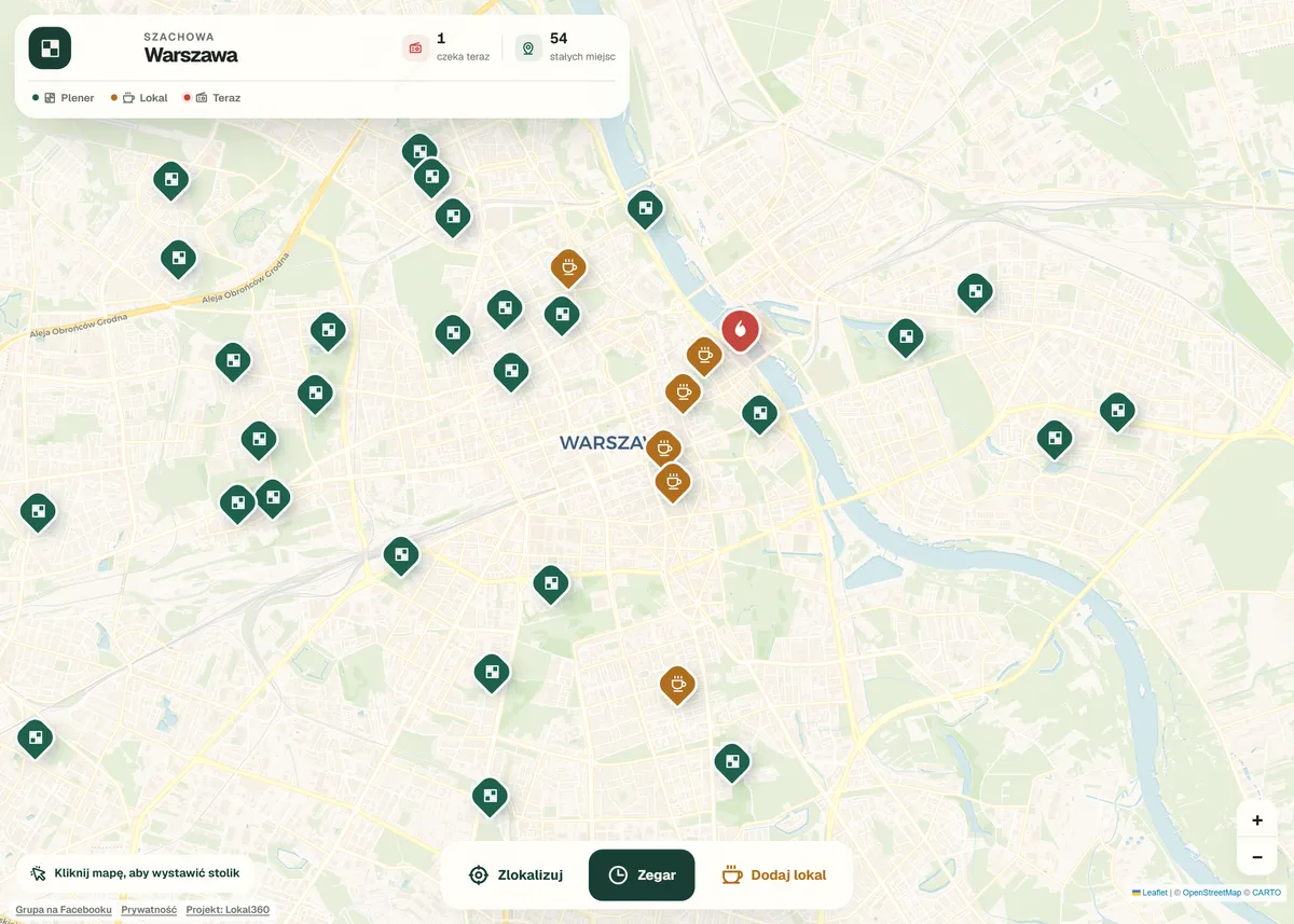 Szachowa Mapa pierwszego dnia: licznik pokazuje 54 stałe miejsca w Warszawie