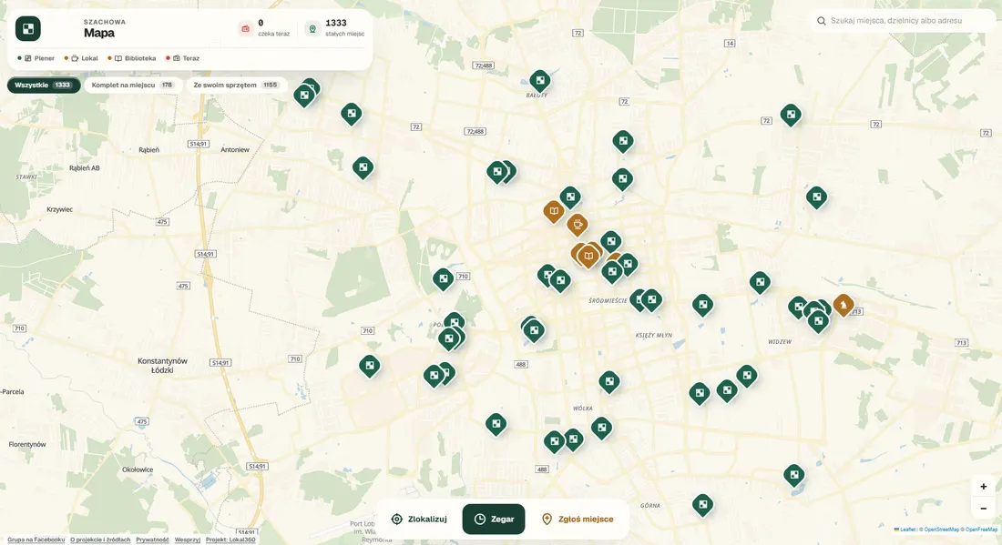 Łódź na Szachowej Mapie: pinezki od Bałut po Górną, lokale i biblioteki w Śródmieściu