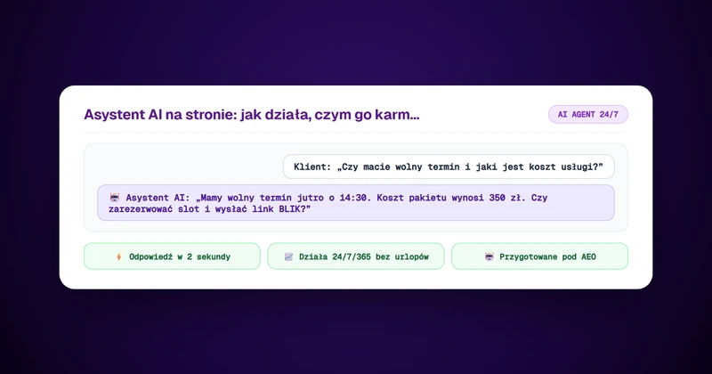 Asystent AI na stronie firmowej odpowiadający klientowi na pytanie o cennik późnym wieczorem