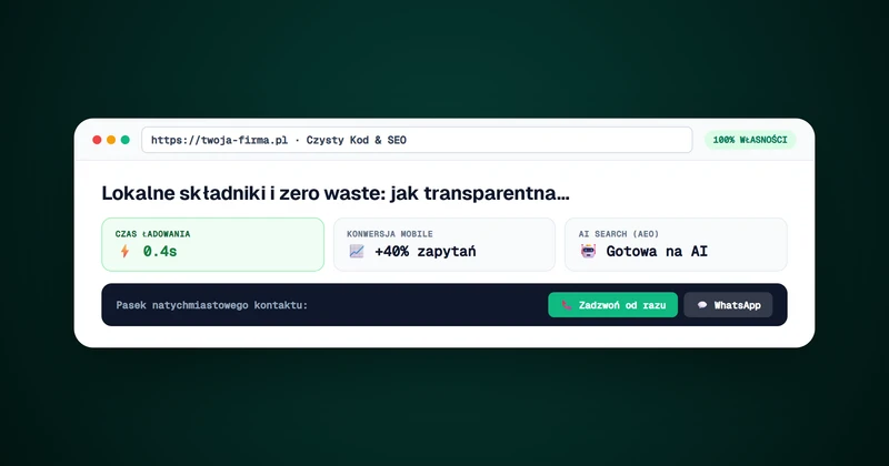 Storytelling o lokalnych produktach i zrównoważonym rozwoju na stronie restauracji