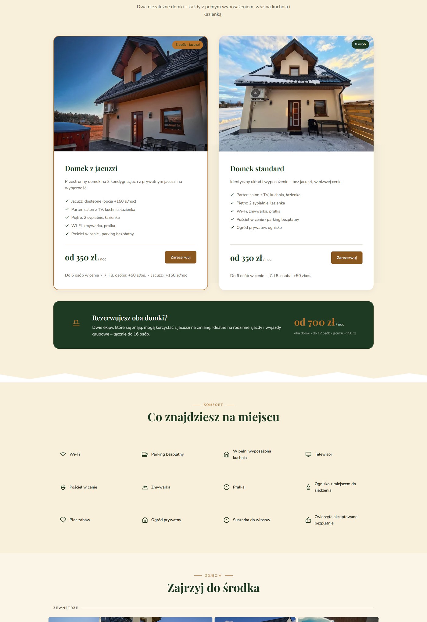 Sekcja oferty domków — Zakątek pod Tatrami