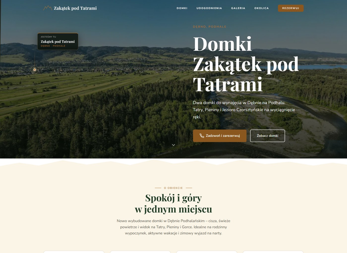 Strona internetowa Zakątek pod Tatrami — wynajem domków Podhale