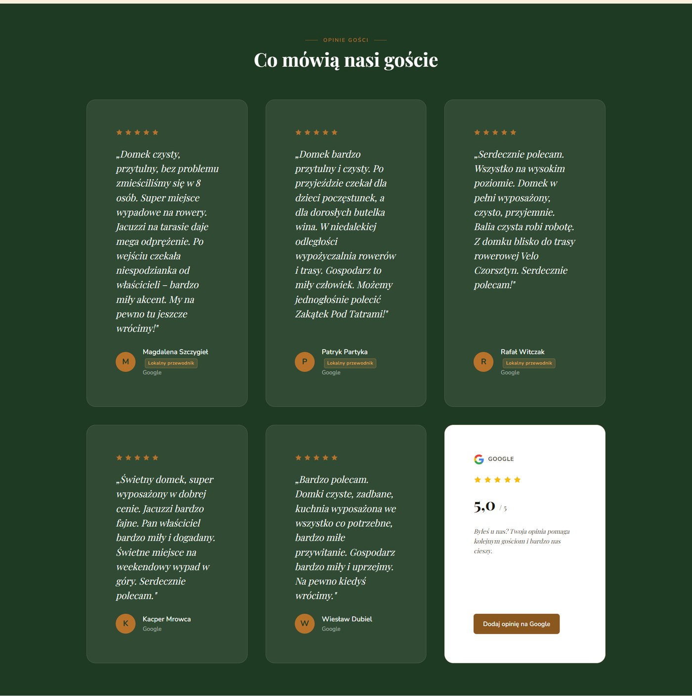 Sekcja opinii gości — Zakątek pod Tatrami